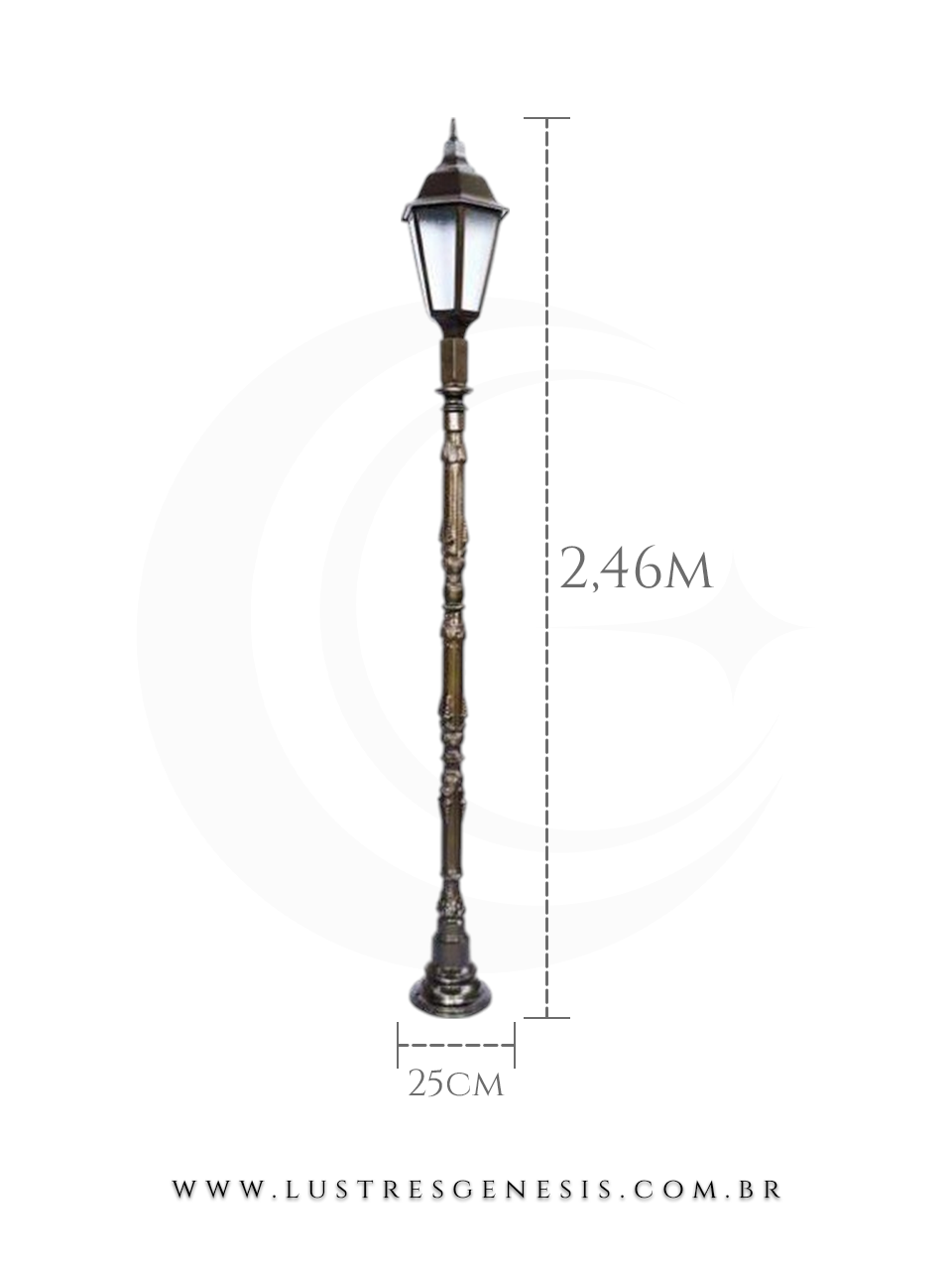 Poste de Iluminação externa Clássico Retro 2,46m estrutura robusta em alumínio fundido para jardim e fachada